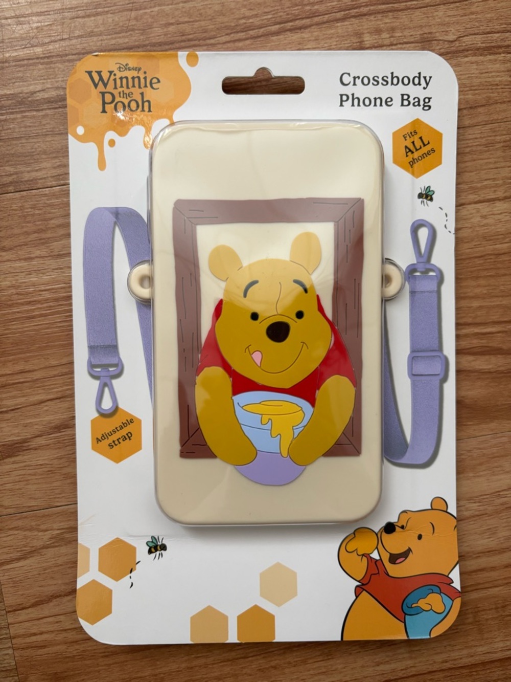 Disney Winnie the Pooh Phone Crossbody - Cream, Yellow & Red with Lilac Strap